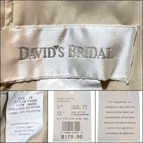David's Bridal Champagne Beige Wedding Gown Size 18 Altered - Picture 10 of 14